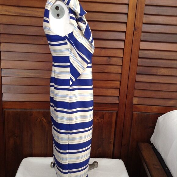 Banana Republic Cerulean Blue One Shoulder Bow Midi Dress New Size 2 - Picture 3 of 8